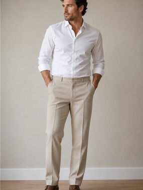 Hickey Freeman Men’s 34 Dress Pants Silk Linen Wool Made in Italy Tan Check